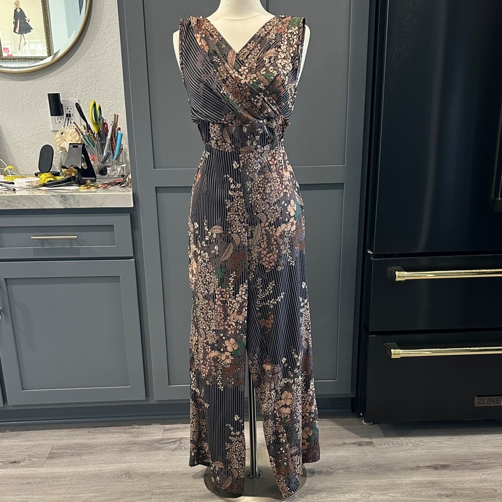 Floral Black Brown Maxi Jumpsuit.